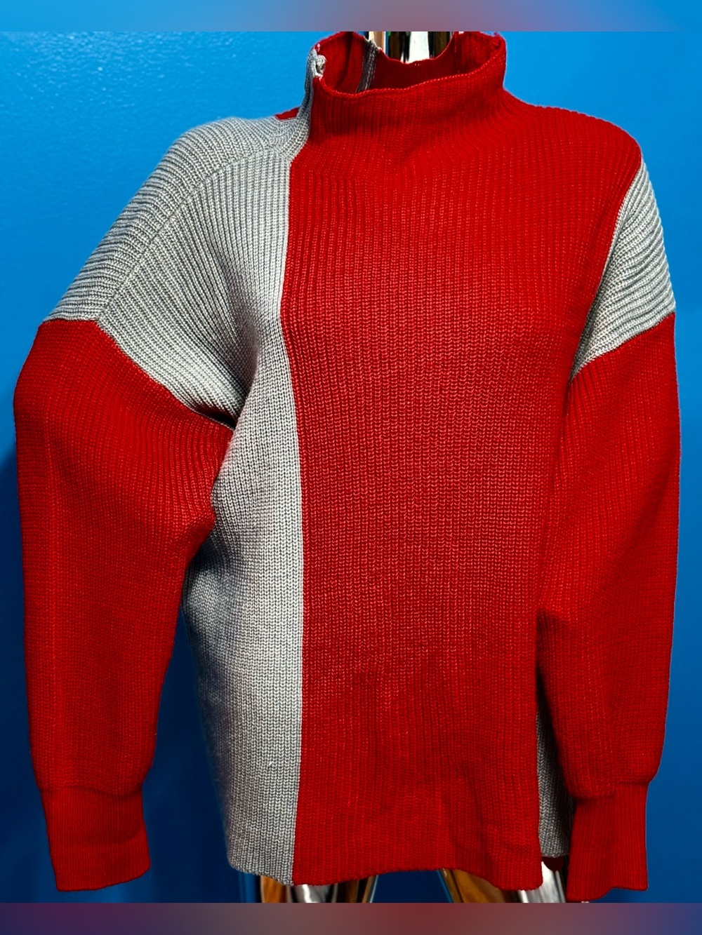 Liz Claiborne Red and Gray Block Turtleneck Sweater